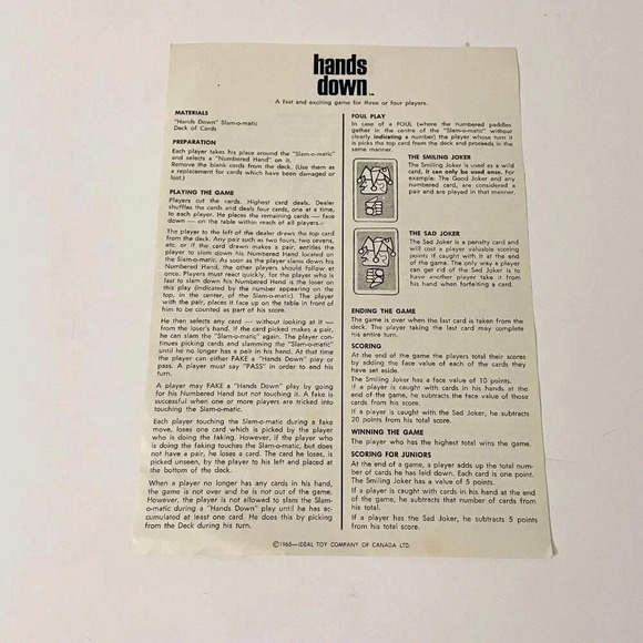 Vintage 1964 Hands Down Board Game Slam O Matic Ideal Complete Flaws - Picture 13 of 16